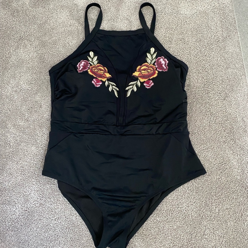 Black one piece swim suit